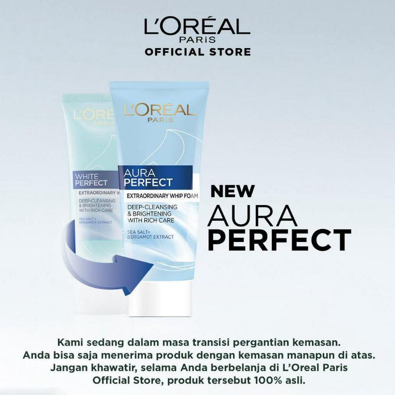 L'Oreal Paris Aura Perfect Whip Foam Facial Wash - 100 ml agar  Kulit Cerah