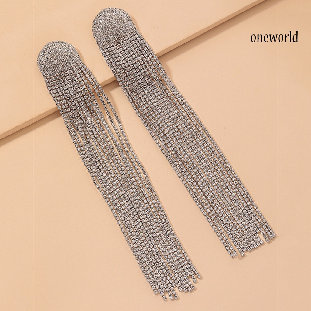 OW# Long Full Rhinestone Tassel Earrings Alloy Shiny Women Dangle Earrings Jewelry Accessories