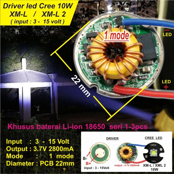 LED Driver CREE 10 Watt XML/XM-L2 2800 mA Diameter 22 mm Tanpa Casing