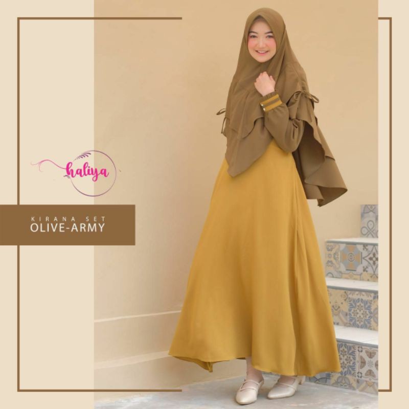 Kirana olive army set gamis syar'i by haliya hijab