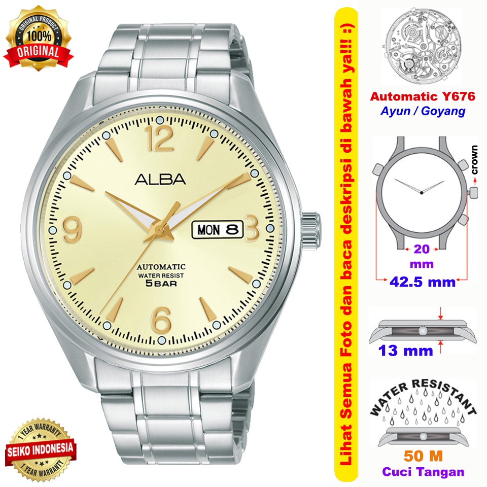 Alba Automatic AL4155X1 Analog Beige Dial - Jam Tangan Pria AL4155