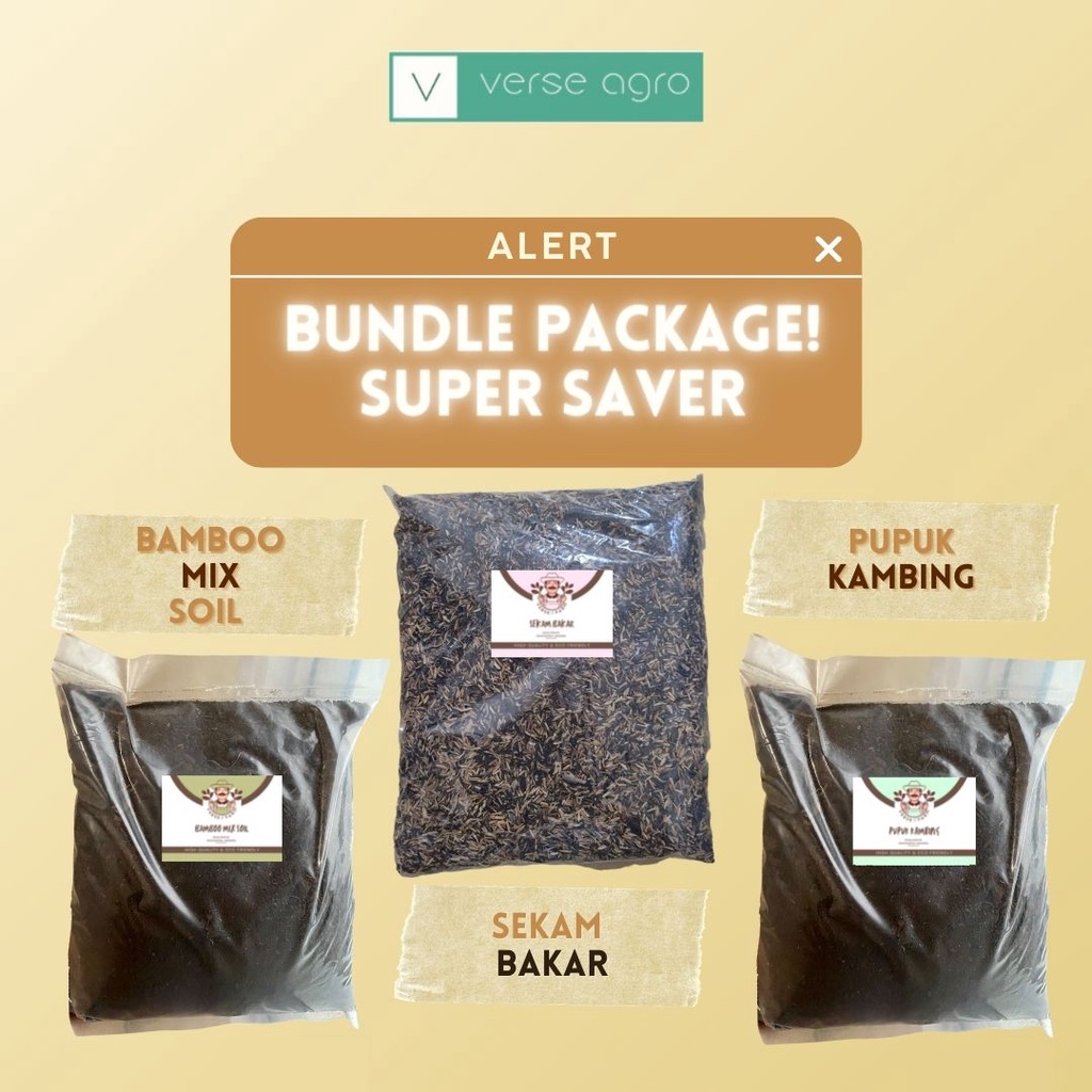 VERSE FARM - Bundle Package Super Saver Ukuran 2 Liter Bamboo Mix Soil - Sekam Bakar - Pupuk Kambing