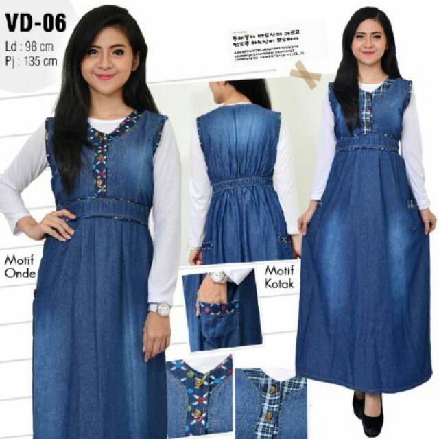gamis tangan buntung VD-06 BAHAN JEANS LD98CM P 135CM