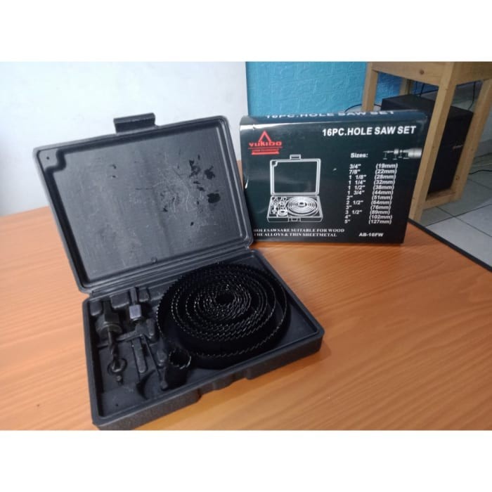 KUALITAS TERJAMIN !! Holesaw Hole Saw Kit Set 16 pcs Mata Bor Pelubang Kayu 16pcs Bor Kayu Pvc Hole Saw Hidroponik