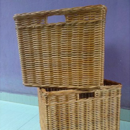 Keranjang rotan kotak persegi besar laci penyimpanan barang baju kotor 36x36x30 cm