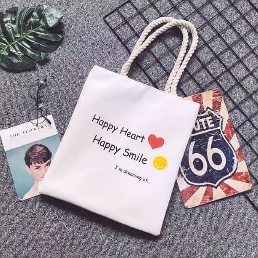 Twenty Bag - TAS TOTE BAG WANITA TERBARU 2020 TOTEBAG WANITA KARAKTER HAPPY HEART KOREA STYLE