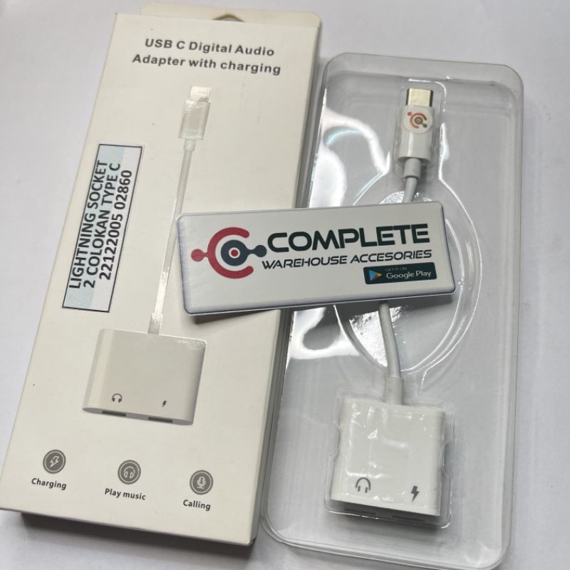 USB C Double Type-C Splitter Digital Audio Charging Adapter Converter Support PD Fast Charge - White