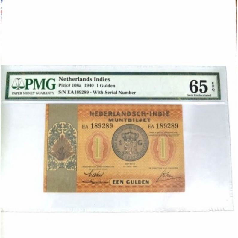 Uang Kertas Kuno 1 Gulden 1940 MUNTBILJET Sertivikasi PMG 65 EPQ