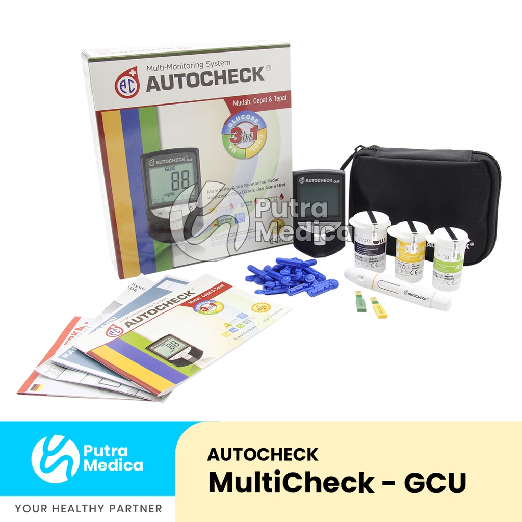 Autocheck GCU Alat Cek Darah 3in1 [Glucose, Cholesterol, Urid Acid] / Glukometer / Alat Cek Diabetes / Multi Monitoring System / Tes Gula Darah Kolesterol Asam Urat