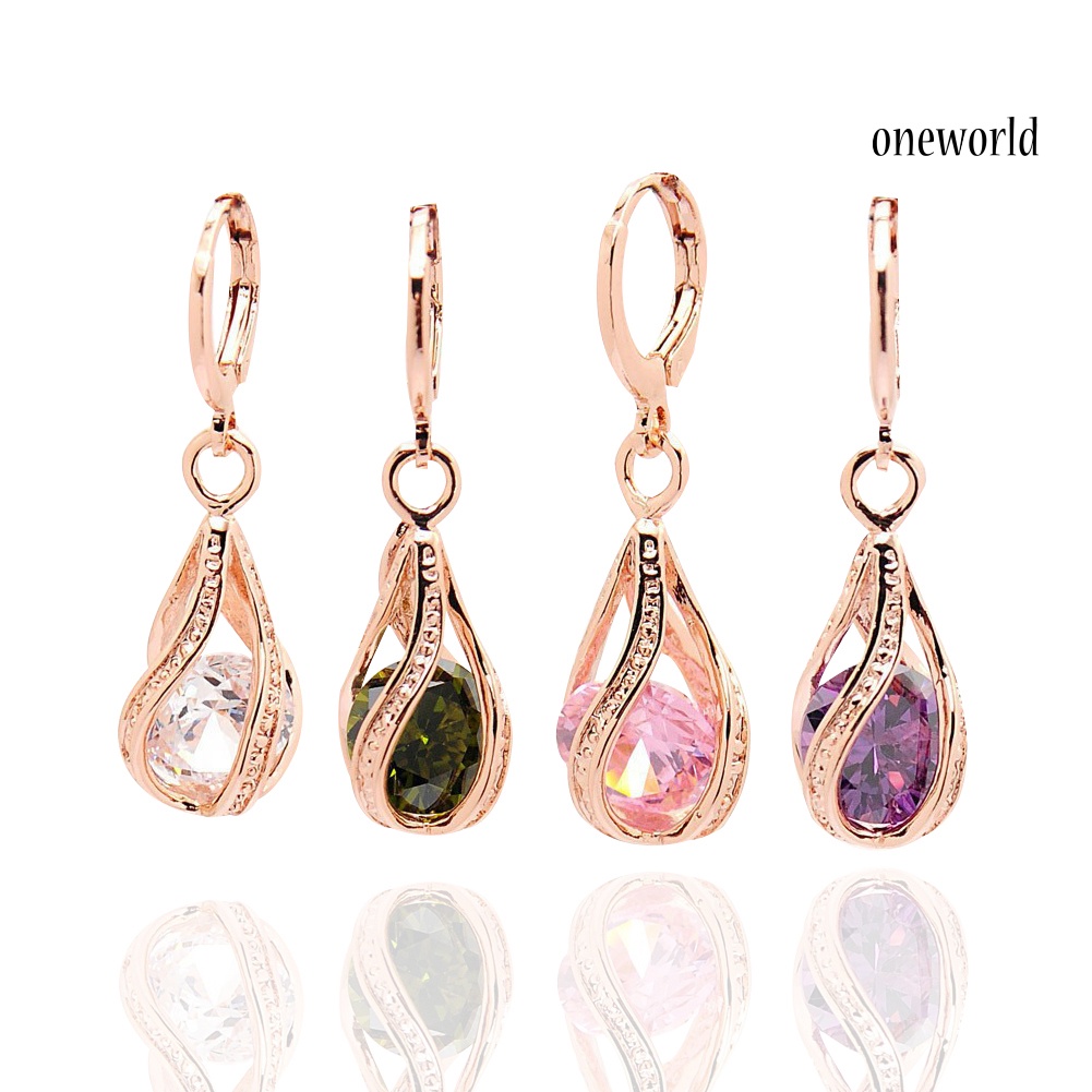 OW@ Women Fashion Cubic Zirconia Water Drop Dangle Leaverback Earrings Jewelry Gift