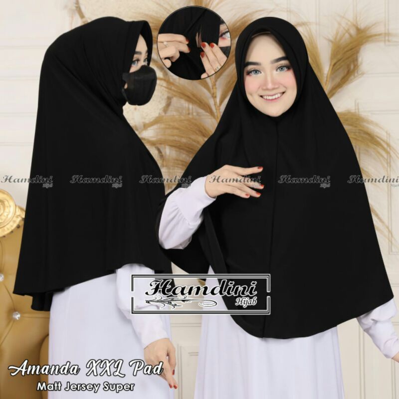 Jilbab Bergo Instan Amanda Pad XXL Jersey Original Hamdini Hijab-Hitam