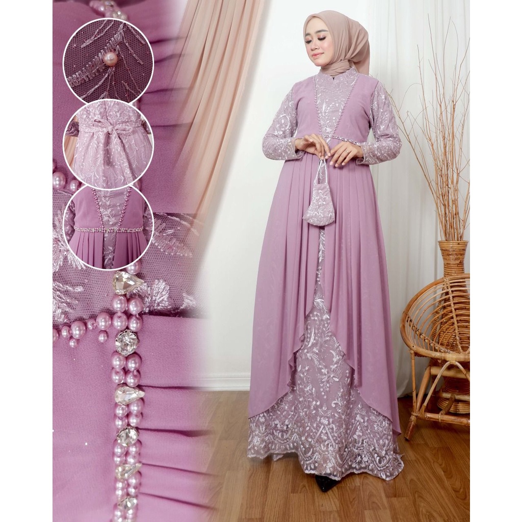 Kebaya Gamis Maura Modern / Dress Kondangan / Bridesmaid / Kebaya Brukat Pesta / Wisuda / Kebaya / Gamis