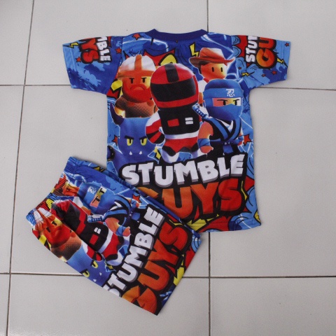 Setelan baju harian super wings/setelan anak laki laki bahan licin/setelan stumble guys printing