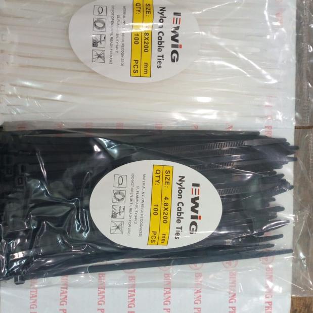 

℮ Kabel Ties / Kabel Tis Uk. 20cm Tebal 4.8mm Warna Hitam / Putih EWIG - Putih ➳
