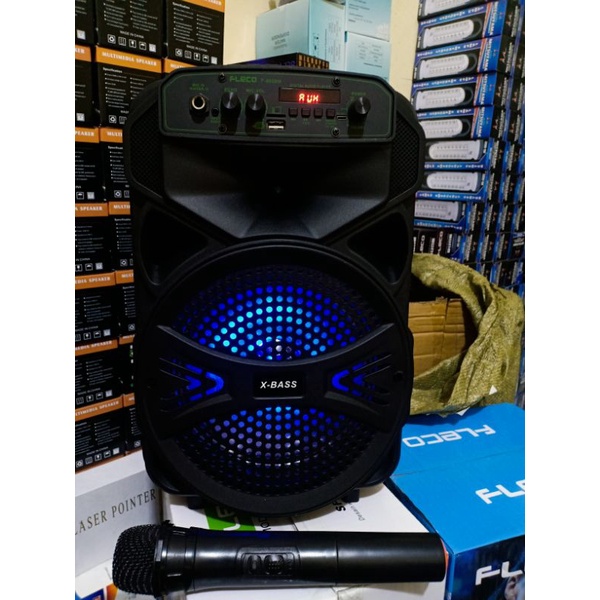 Speaker Bluetooth 8 Inchi Fleco F 8606 Gratis Microphone Karaoke Super Bass /Salon Aktif // F 6691