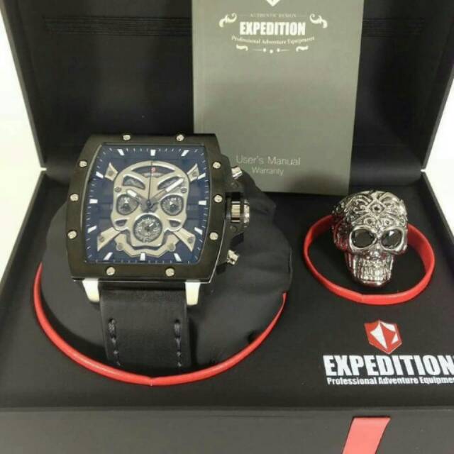 JAM TANGAN PRIA EXPEDITION E6688 SKULL SILVER BLACK ORIGINAL RESMI