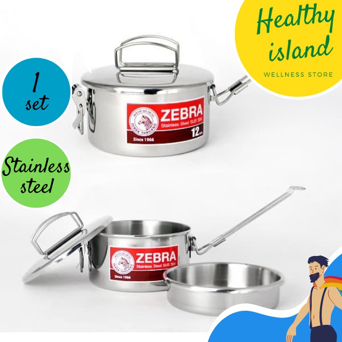 Tempat Kotak Makan Anak Stainless Steel Zebra Kids Lunch Box Round