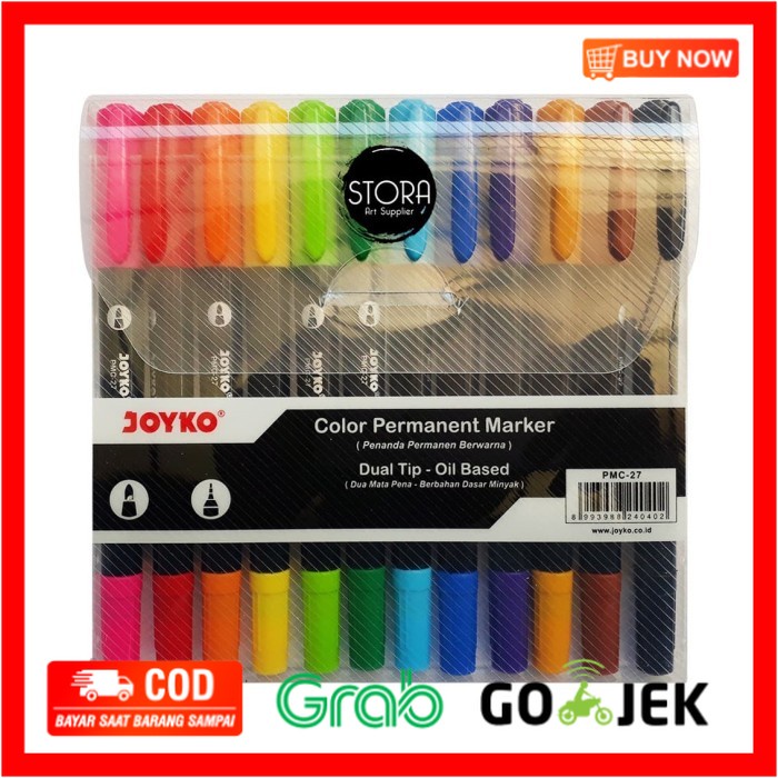 

(BISA COD) Joyko SPIDOL Dual Tip Oil Based Color Permanent Marker Set 12 Warna
