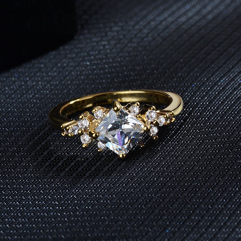 Cincin Perak 925 Asli Cincin Perak untuk WANITA 14K Emas Square Diamond Pernikahan Cincin Fashion Aksesoris Perhiasan