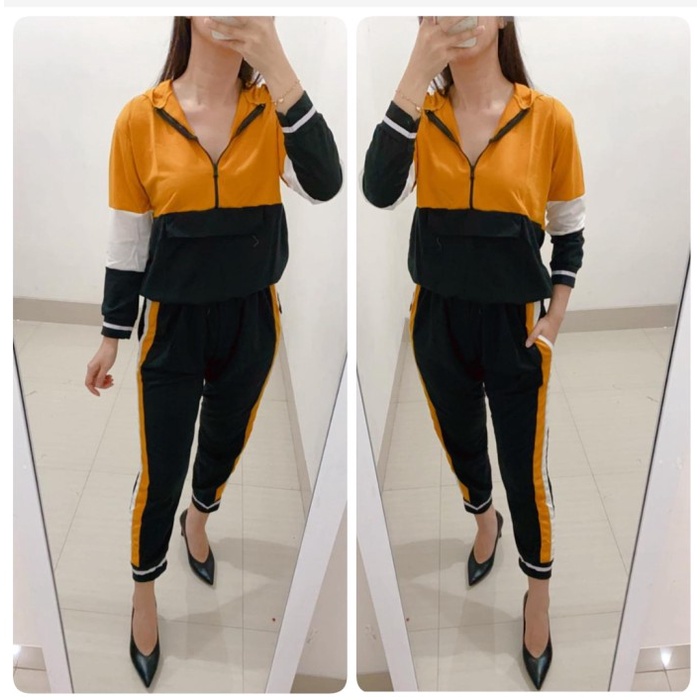 One Set Olahraga gowes cfd jogging Tie Dye Gelap Tali Serut Lengan Karet Setelan Tie Dye One Set Ray