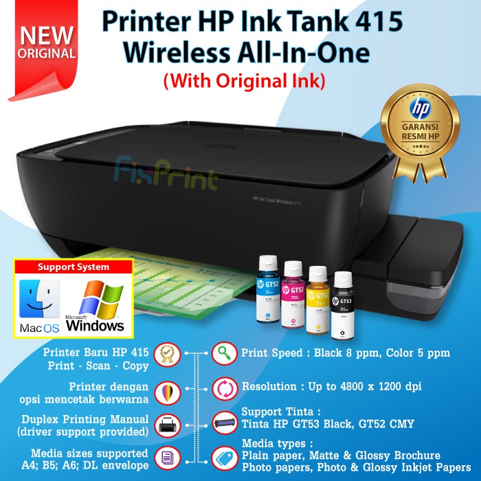 Printer Ink Tank HP 415 Z4B53A Wireless All in One Print Scan Copy Ori