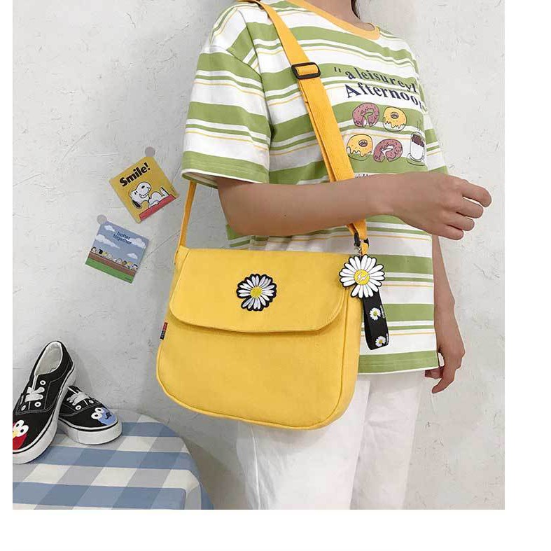 TC-111 tas canvas wanita selempang bunga sekolah kampus import korea jepang