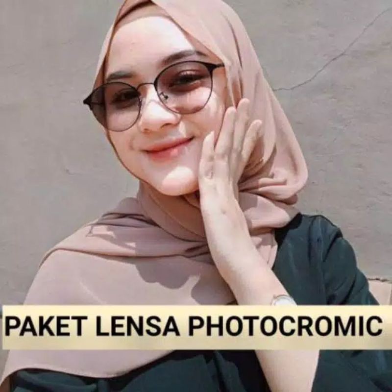 Kacamata Wanita Bulat Anti Blue Photocromic Komputer