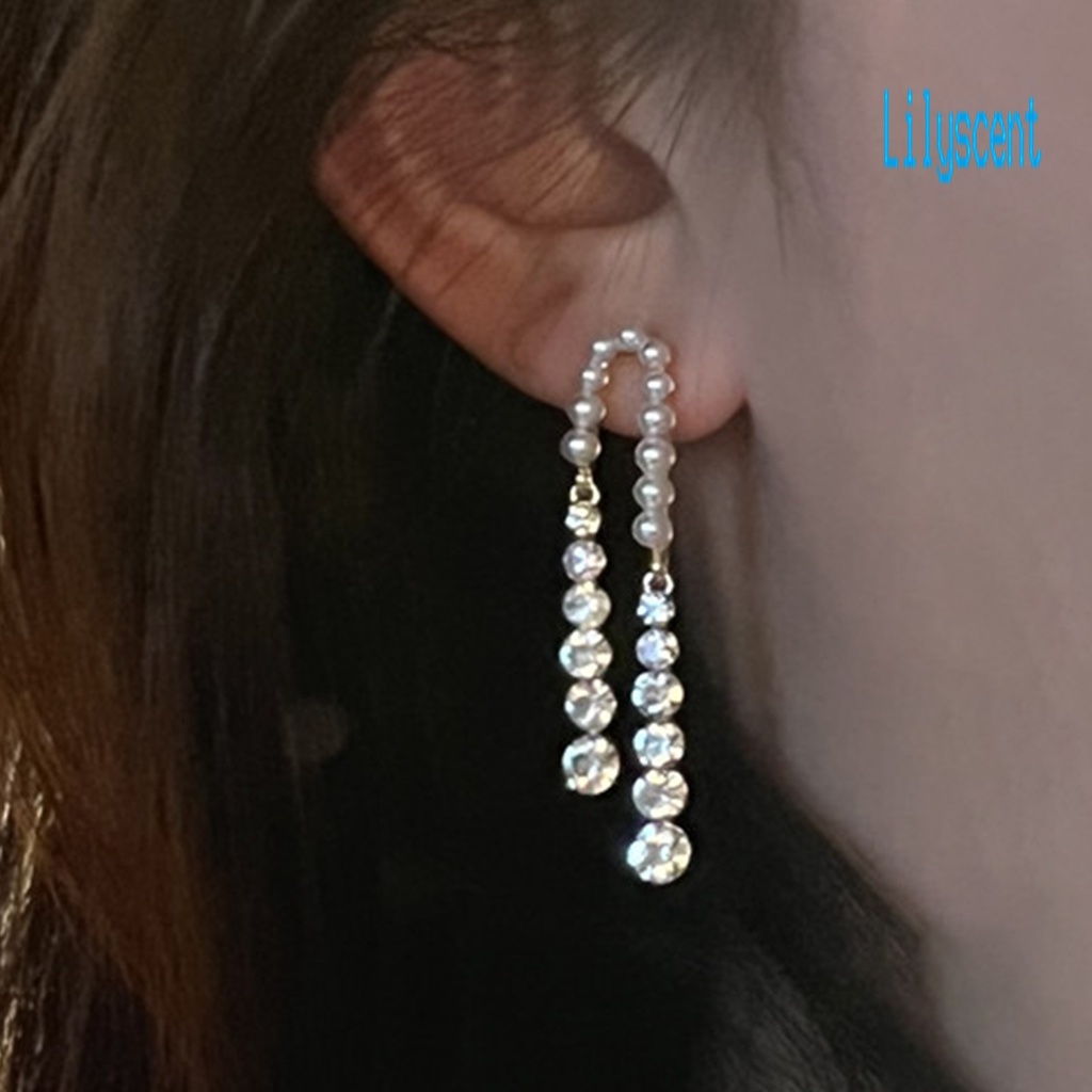 Ls 1 Pasang Anting Gantung Panjang Tusuk Gaya Perancis Aksen Mutiara Imitasi + Cubic Zirconia Untuk Wanita