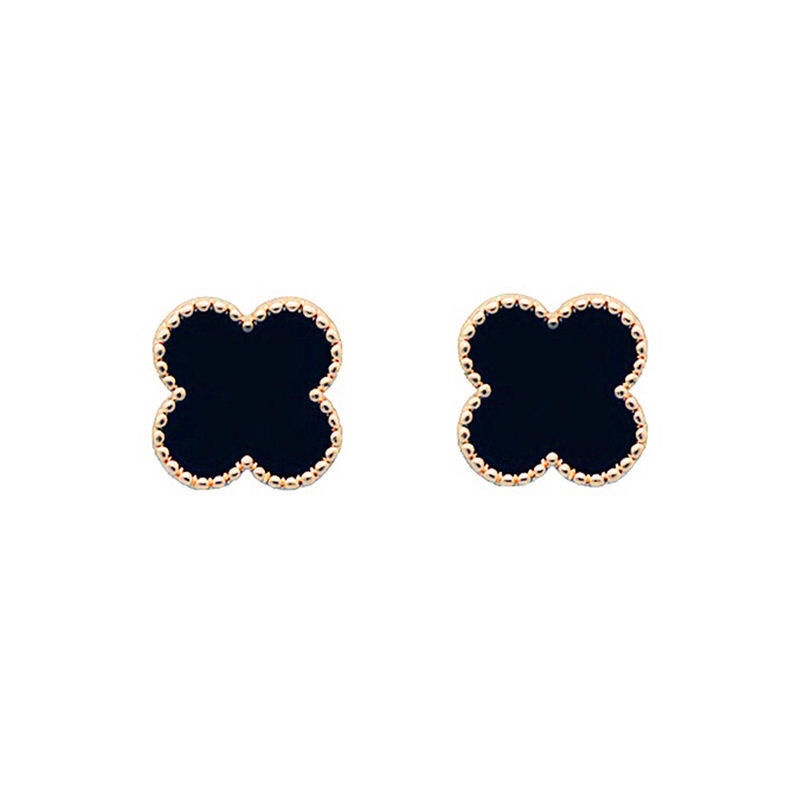 Anting Bentuk Daun Clover Bahan Titanium Steel Warna Rose Gold Untuk Wanita