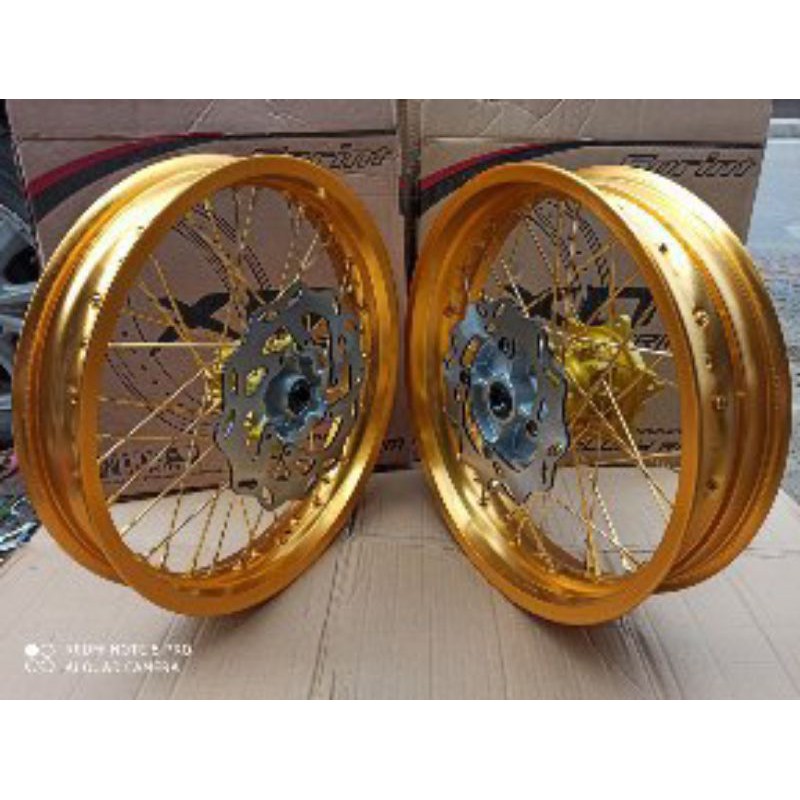 Paketan Velg Ban Supermoto KLX 150 DTRACKER 150 ring 17 Lebar Velg Tromol jari jari Ban Tubles +stel