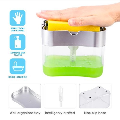 SOAP PUMP TEMPAT SABUN CAIR CUCI PIRING 2 IN 1 DISPENSER SPONGE SABUN