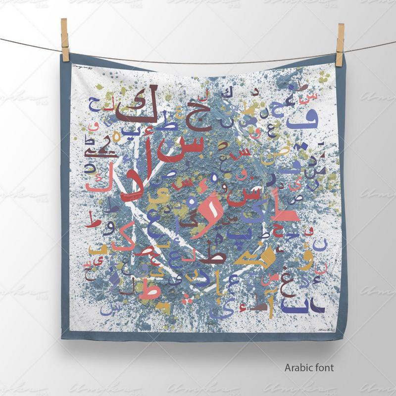 Umkachick Motif Arabic Font Hijab Jilbab Voal Scarf Scarves Kerudung Premium Murah High Quality
