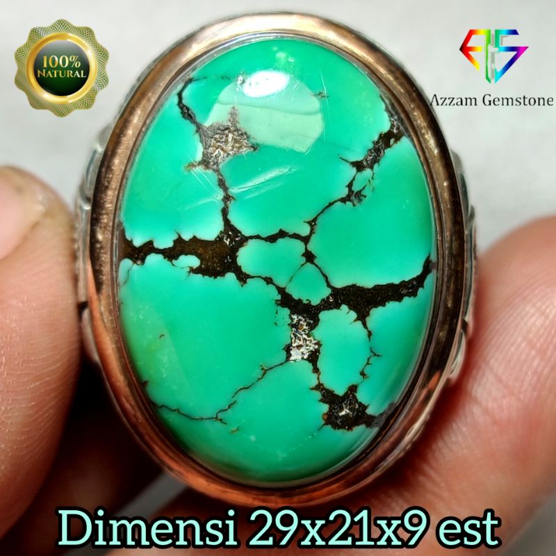 Batu Pirus Tibet Natural Ring Perak Kombinasi Emas Suasa