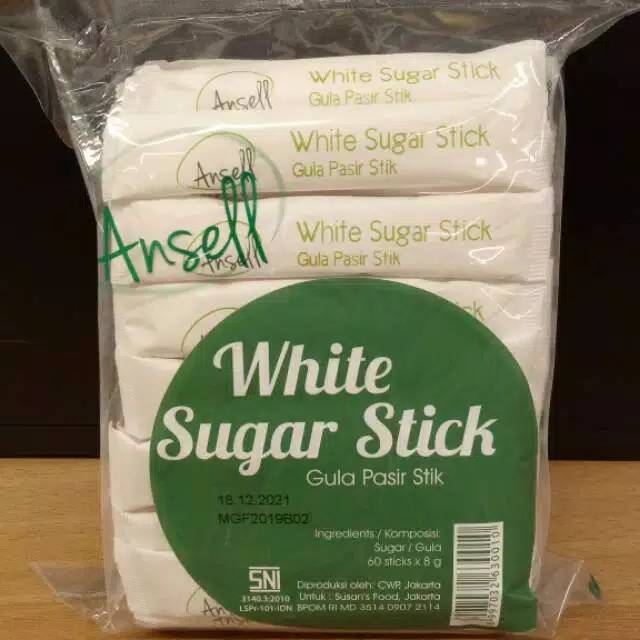 

(FREE ONGKIR) Ansell White sugar stick gula pasir stik 60x8g 60x8gr Gula putih saset sachet Gulaku sticks