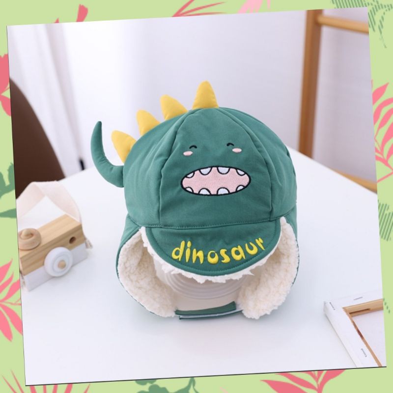 Topi Dino Dinosaurus Import / Topi Hangat / Topi Anak Laki Laki Perempuan Topi Bayi | Fashion Anak Bayi Laki Laki | kocagdotid-Hijau