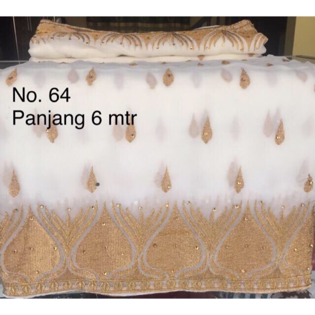 READY Kain Saree Warna Putih/ Sari India / Baju India / Baju Tradisional India / Kain Saree Cantik