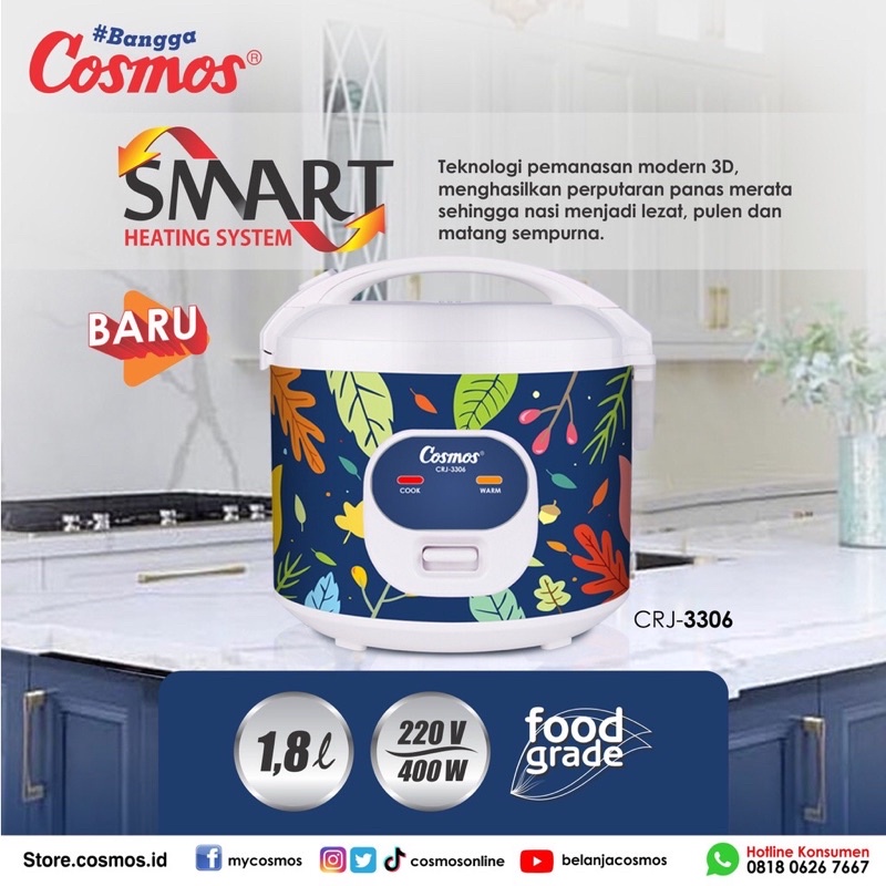 Magic Com Cosmos CRJ-3306 Garansi Resmi | Penghangat Penanak Nasi Rice Cooker Magikom CRJ 3306 323s Magicom Magickom Mejikom