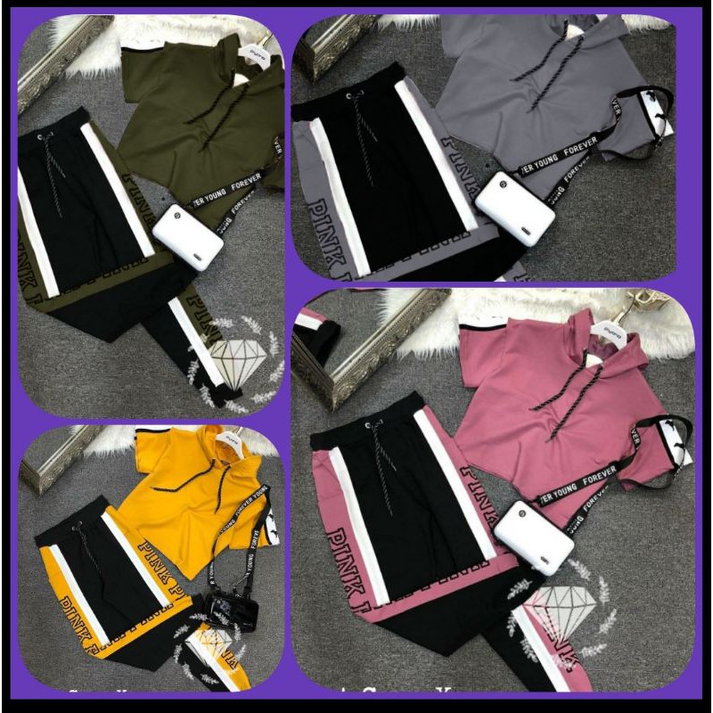 SETELAN CELANA HOODIE CROP XENA JUMBO SIZE BABYTERRY