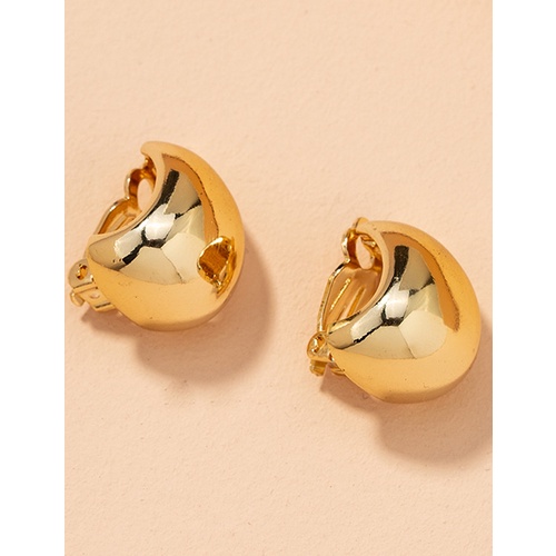 LRC Anting Jepit Fashion Golden Smooth Curved Alloy Non-pierced P60483