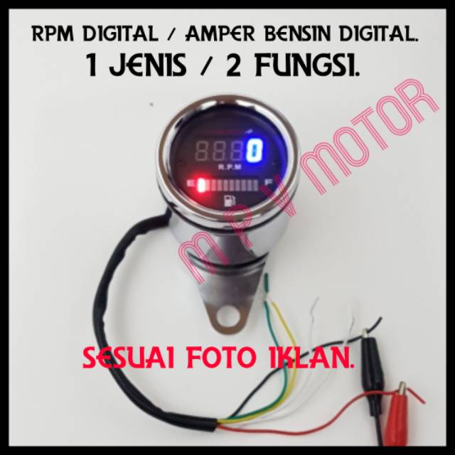 INDIKATOR 2 IN 1 AMPER BENSIN DIGITAL RPM DIGITAL UNIVERSAL CUSTOM