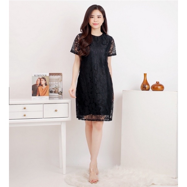 BISA COD - LULU ASMIRANDA DRESS PESTA BRUKAT / MINI DRESS BRUKAT LILI SIMPLE ELEGANT / SIZE LD100 ( REAL PIC )