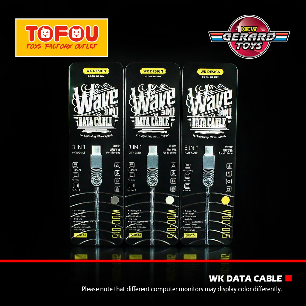 WK Design Data Cable 3in1 Wave WDC-015 Original Murah
