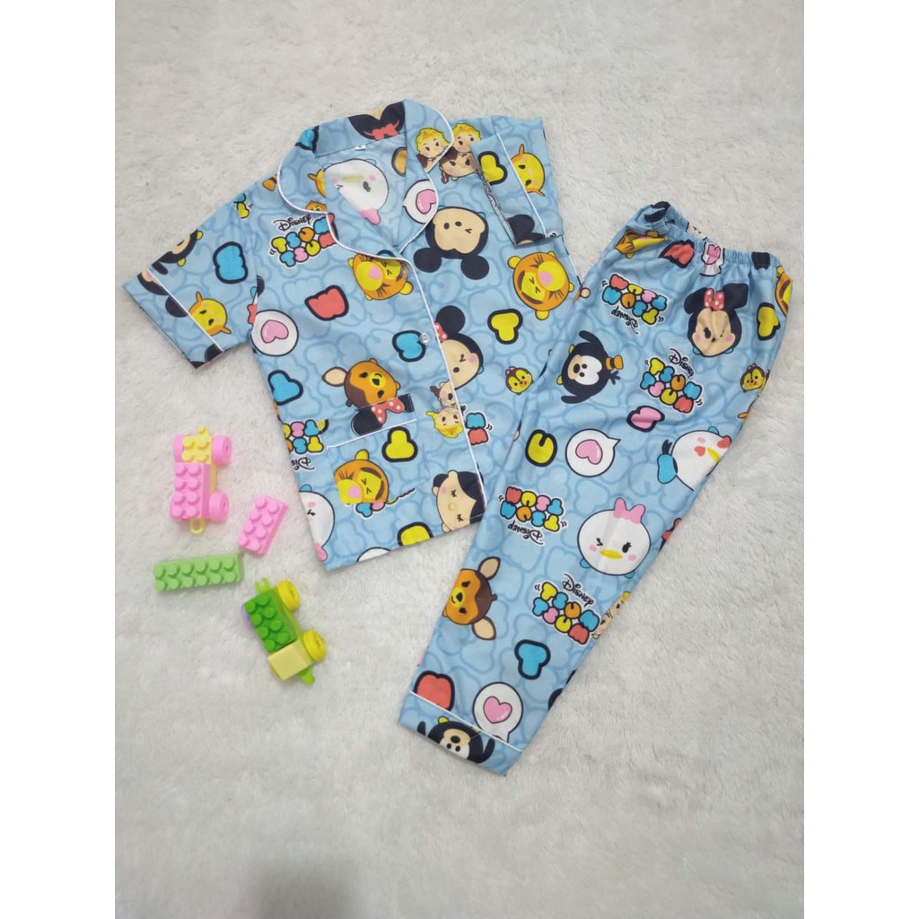 VeriFel Piyama Balita Cewek Katun Micro Impor Motif Kartun Karakter Promo Murah Setelan CP / PP Usia 1 th - 5 th-CP Tssum Biru