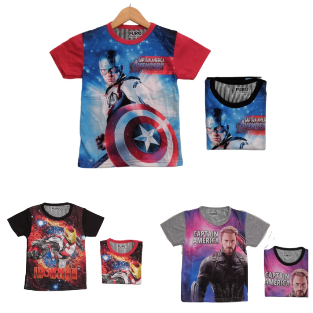 Kaos Avengers Anak Cowok Furo Full Print Karakter Superhero Captain America Iron Man Grosir