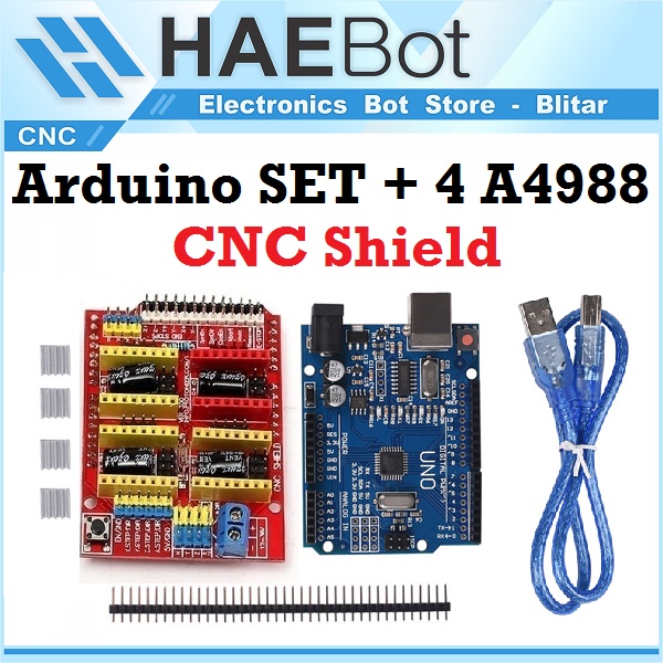 [HAEBOT] Arduinoo Uno CNC Shield V3 4 Motor Driver A4988 RepRap CNC GRBL Mesin Controller Motor Stepper Module 3 Axis Router Drawing Set Paket Komplit