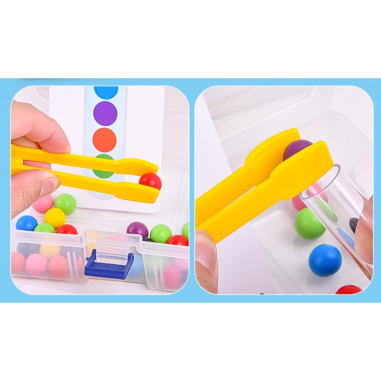 TUBE CLAMPING BALL / Mainan Edukasi Anak Montessori Toys Sorting Colorful Beads / Bola-Bola Kayu Manik-Manik Warna-Warni / Mainan Susun Urutan Warna Bola di Tabung Reaksi