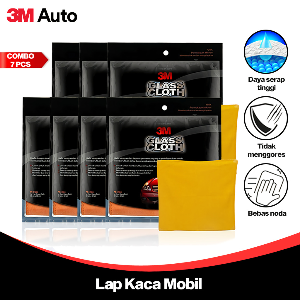 3M Auto Kain Lap Kaca Mobil Combo 7 Pcs Microfiber Glass Cloth Cleaning Bebas Noda CMB07-3M-PN-37804
