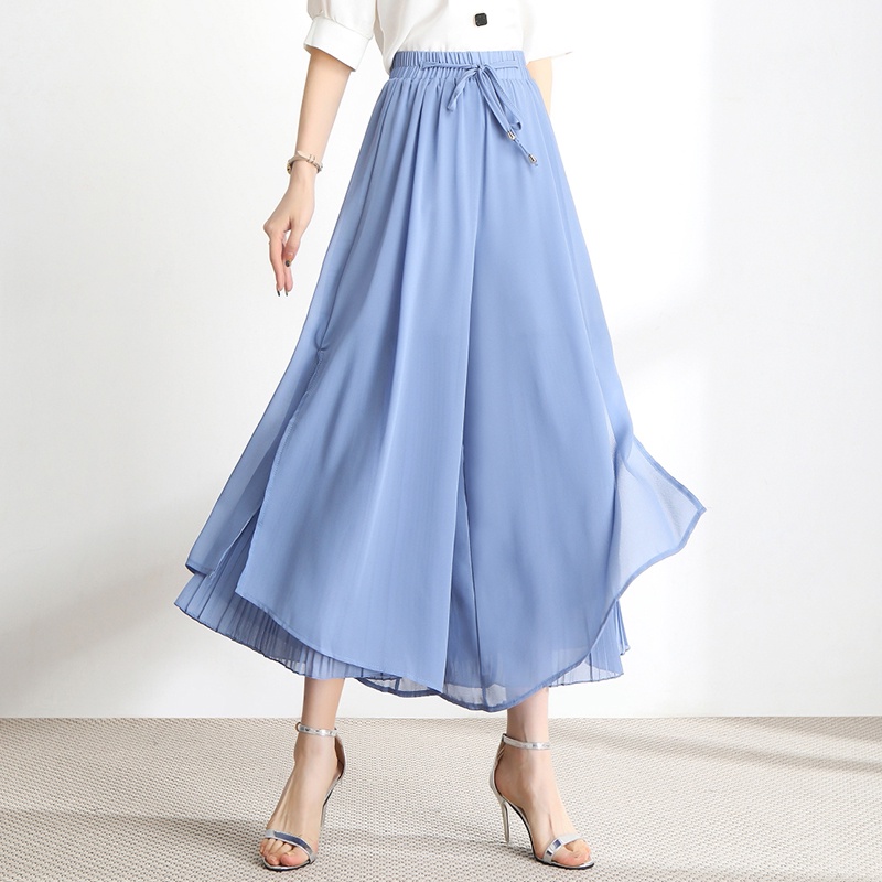 【SALE】korean Layered Elastic Waist Solid Wide Leg Pants 7256