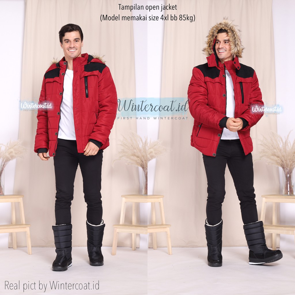 READY INDONESIA LOGAN Men Winter Coat Pria Jacket mantel cowok musim dingin jaket jumbo merah