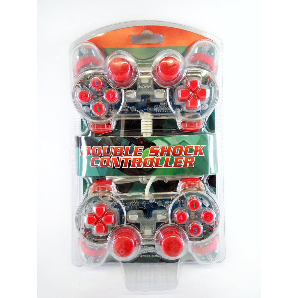 GAMEPAD DOUBLE TRANSPARAN GETAR TURBO JOYSTICK ANALOG CONTROLLER